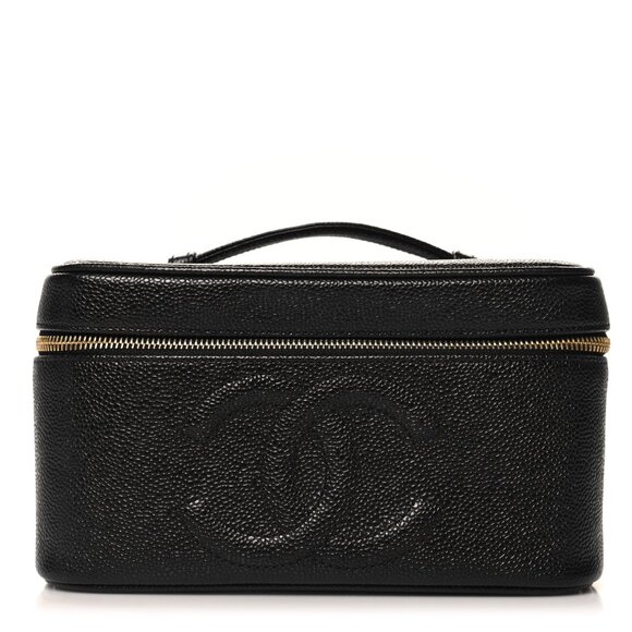 Chanel Caviar CC Vanity Cosmetic Case Black Top Handle Zip Around - Picture 1 of 10